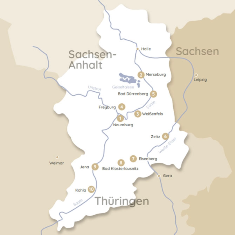 Karten-Skizze der Region Saale-Unstrut