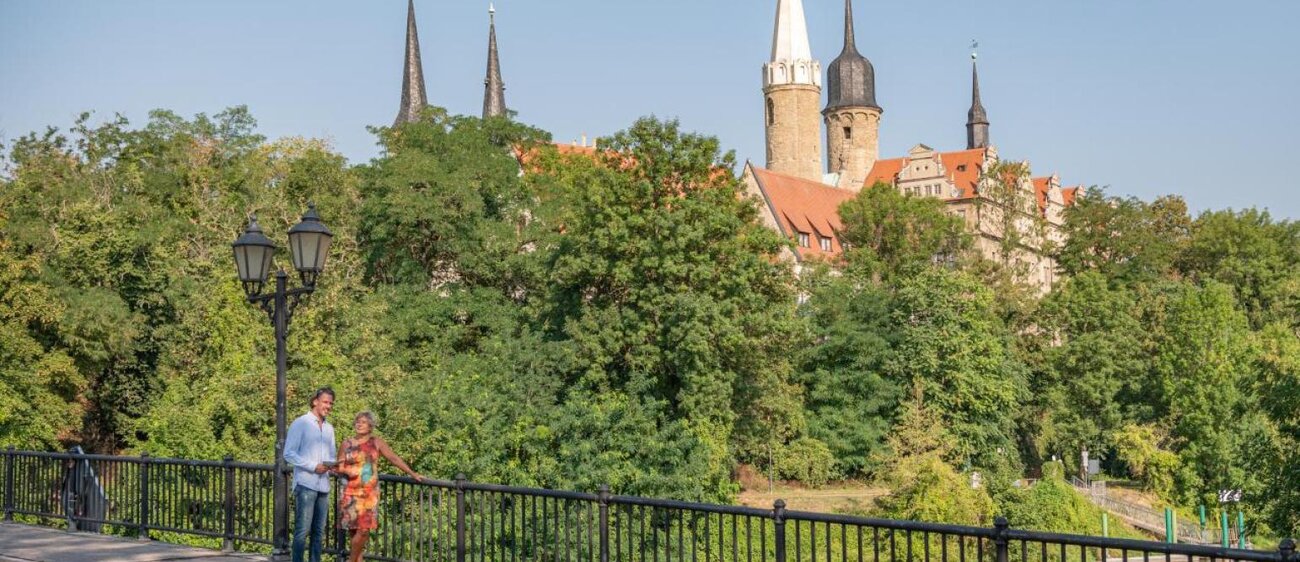 Blick von der Saalebrücke auf Dom-Schloss-Ensemble Merseburg