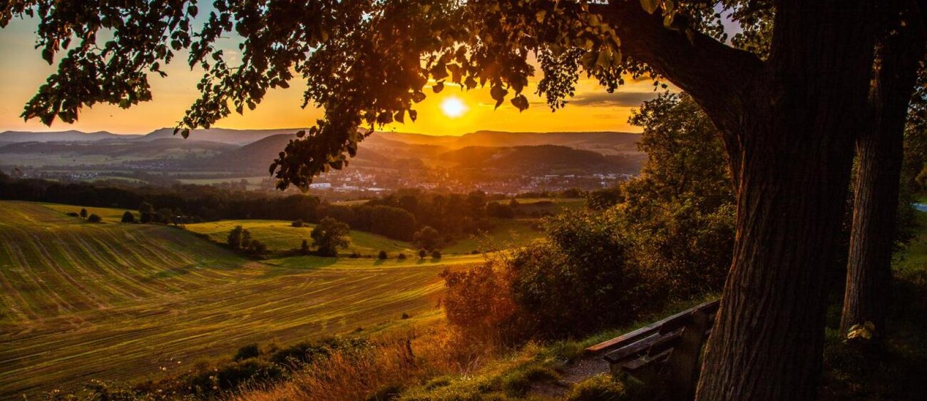 Sonnenuntergang bei Kahla mit Blick Richtung Walpersberg Löbschütz.