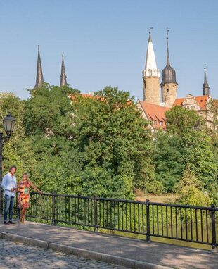 Blick von der Saalebrücke auf Dom-Schloss-Ensemble Merseburg