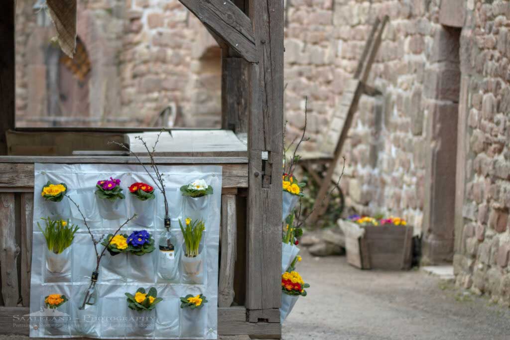 Porzellan und Blumenarrangements im Burginneren (c) Stiftung Leuchtenburg